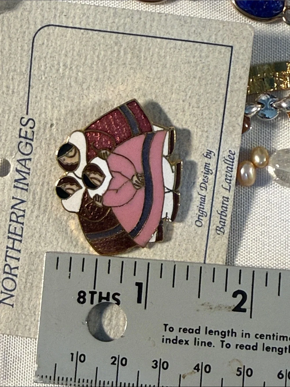Vintage B Lavallee Purple Floral w Family Enamel Earrings & brooch set Guc